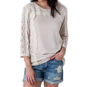 BKE Cream Lace Applique Scoop Neck Top XSmall